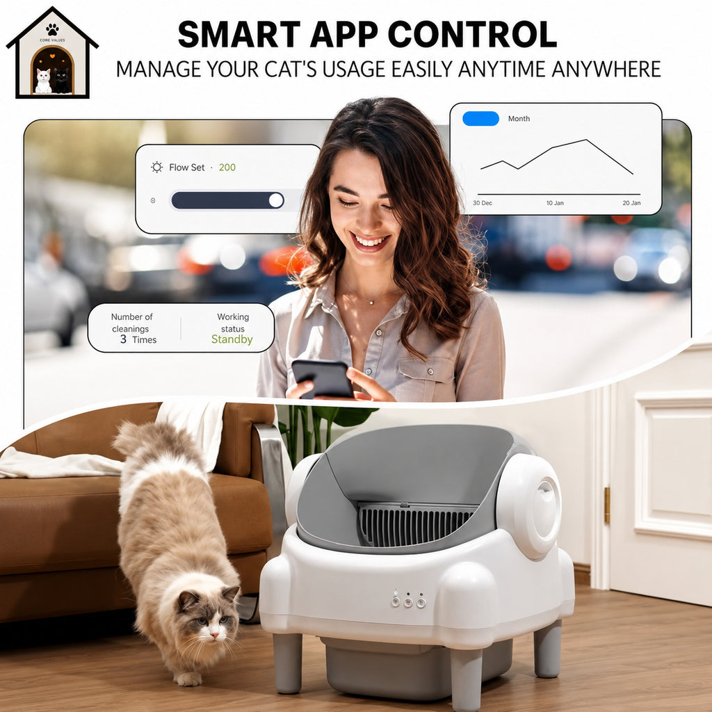 Smart Pet Toilet Litter Box Quiet Eco-Friendly Easy Clean Auto Clean APP Controlled Open Top Modern Style Plastic ABS All Cats