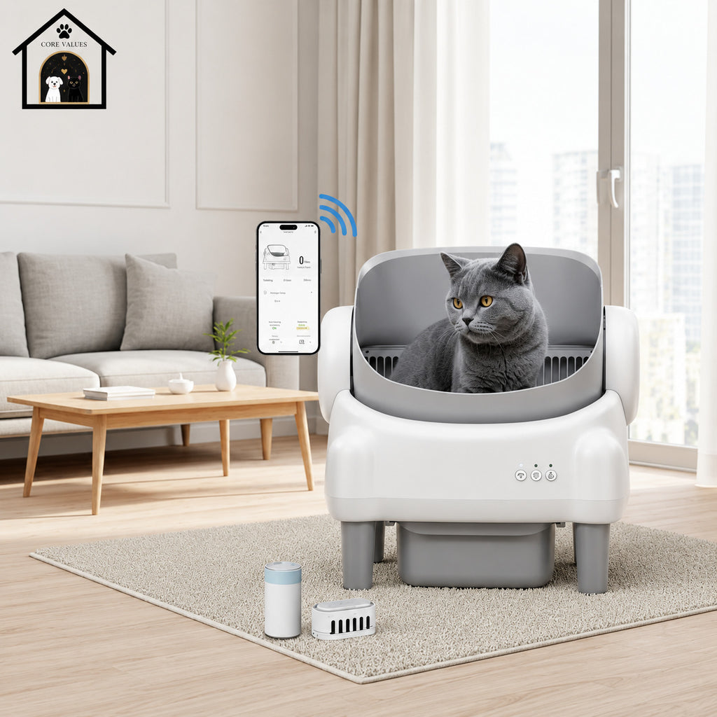 Smart Pet Toilet Litter Box Quiet Eco-Friendly Easy Clean Auto Clean APP Controlled Open Top Modern Style Plastic ABS All Cats