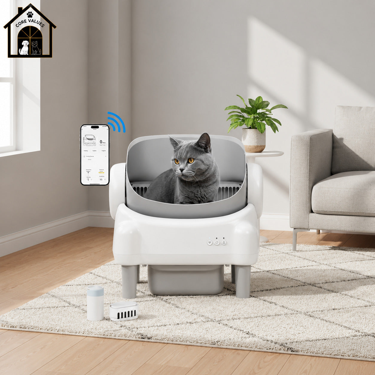 Smart Pet Toilet Litter Box Quiet Eco-Friendly Easy Clean Auto Clean APP Controlled Open Top Modern Style Plastic ABS All Cats