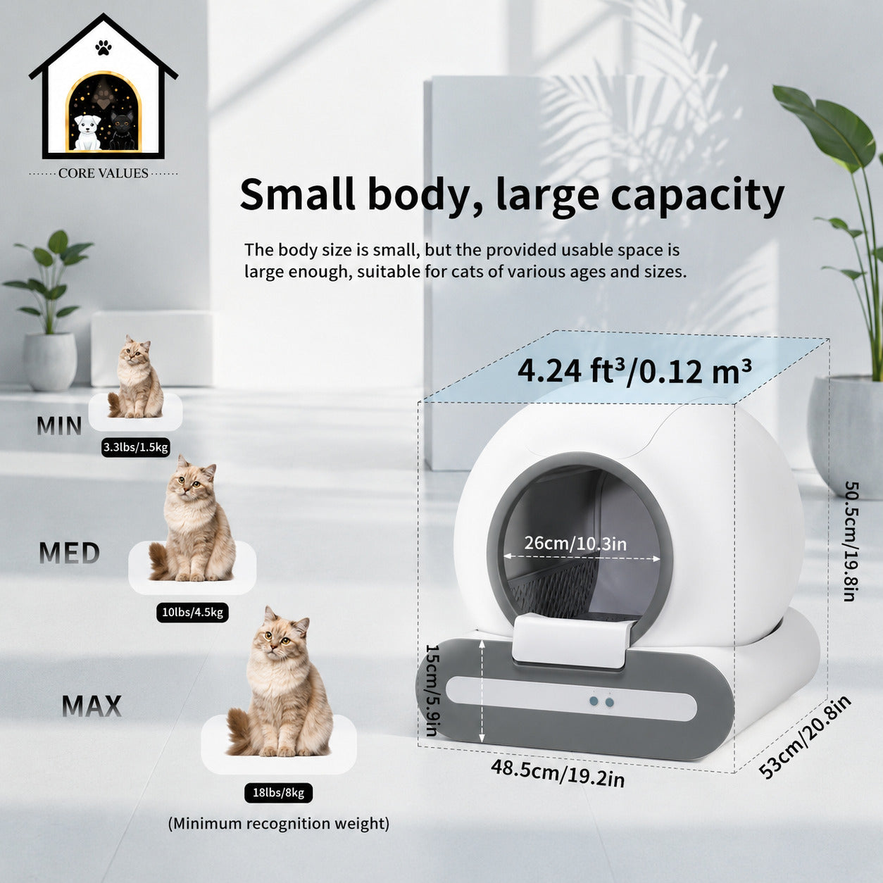 DOEL 65L Self-Cleaning Cat Litter Box App Control, ONLY Supports 2.4G WiFi w/Litter Mat&Trash Bags, Fit for Tofu & Mixed Litter