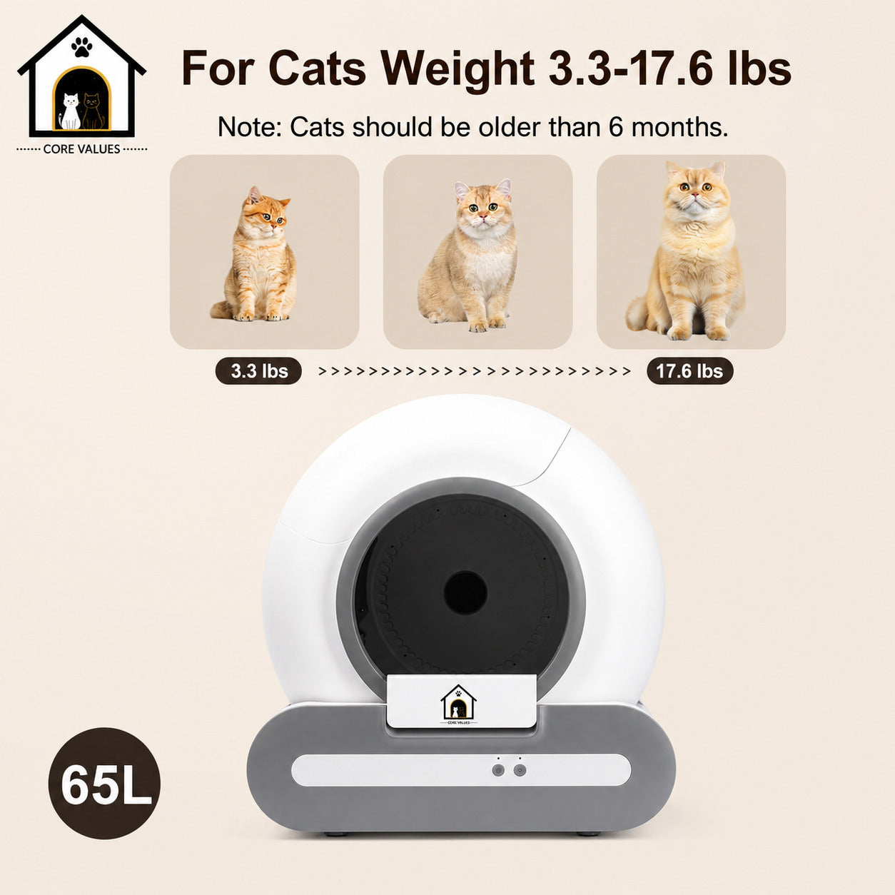 DOEL 65L Self-Cleaning Cat Litter Box App Control, ONLY Supports 2.4G WiFi w/Litter Mat&Trash Bags, Fit for Tofu & Mixed Litter